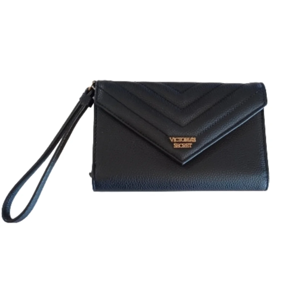 Victoria's Secret Faux Leather Black Wallet Clutch Wristlet Purse - Picture 6 of 7